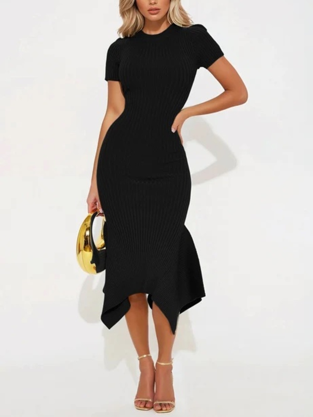 Fashion Nova Rare Catch Ribbed Midi Dress Black Size S NWT